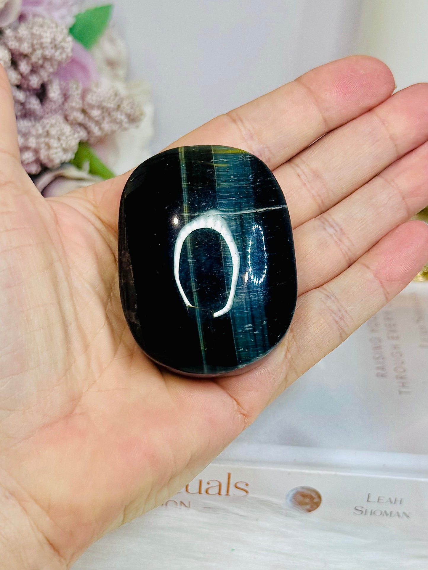 High Grade Rare Blue Tigers Eye Palm Stone