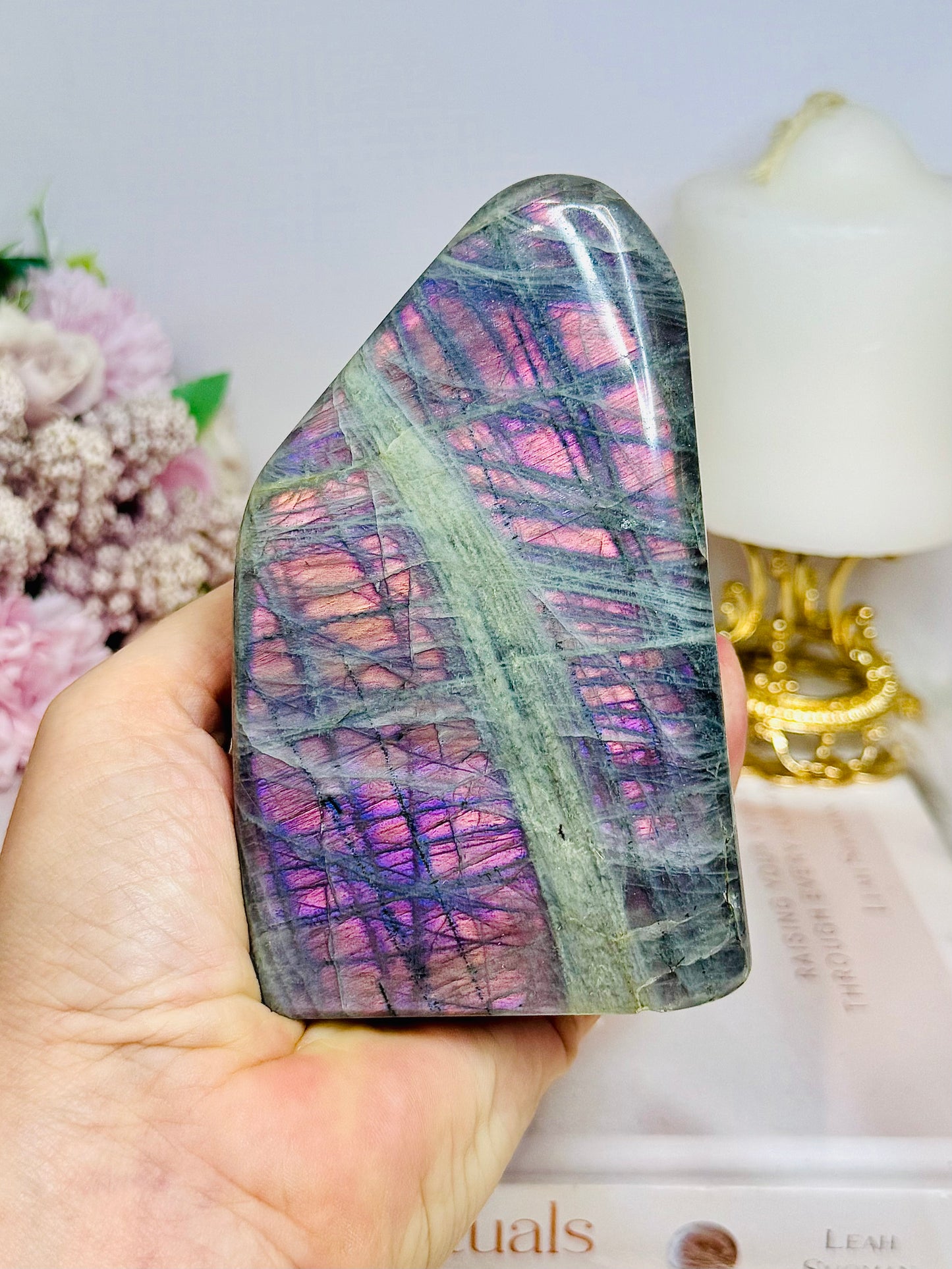 Natural Large Pink & Purple Flash Labradorite Freeform 11cm 610g