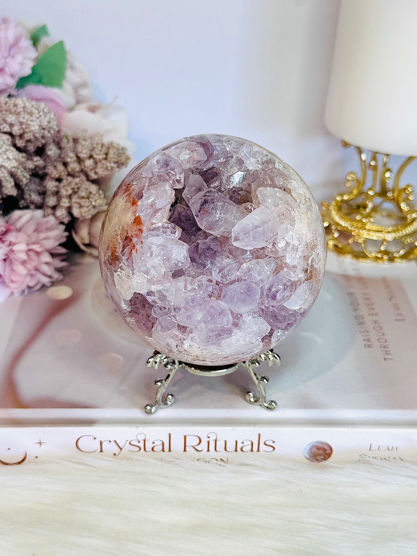 Classy & Fabulous High Grade Pink Amethyst Druzy Sphere On Stand From Brazil 702grams