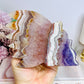 Large Amethyst X Mexican Lace Agate Carved Indian Head on Stand
