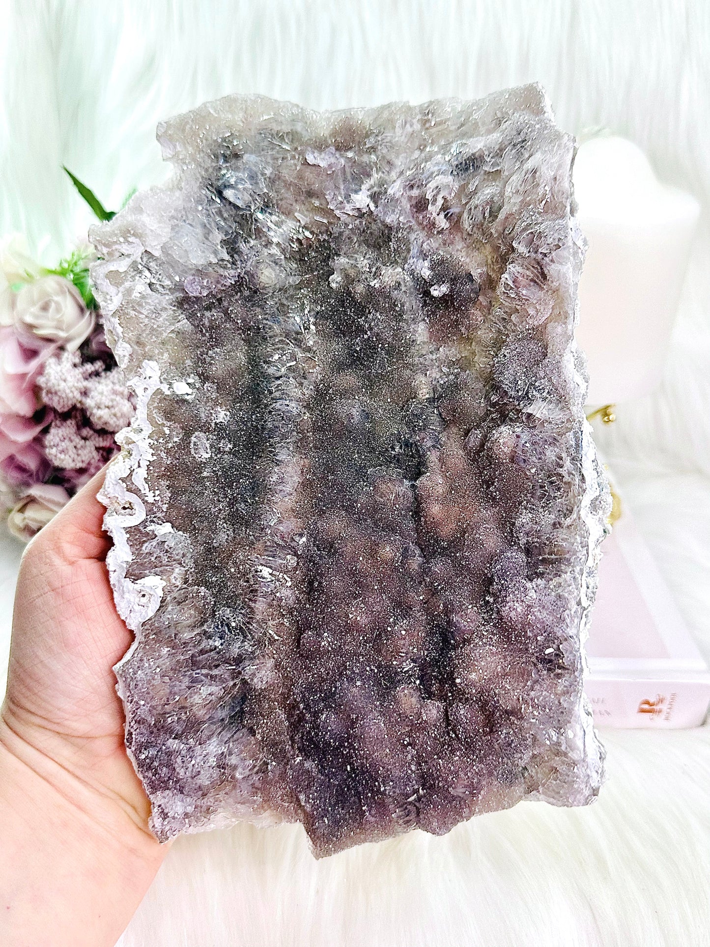 Gorgeous Natural Large 22cm Zeolite | Flower Amethyst Specimen Slab From Brazil On Stand