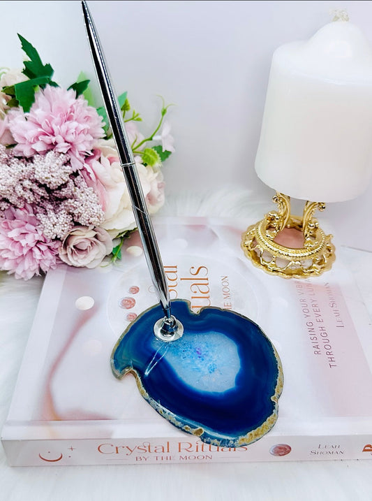 Perfect Desk Accessory ~ Blue Agate Slab Pen Holder