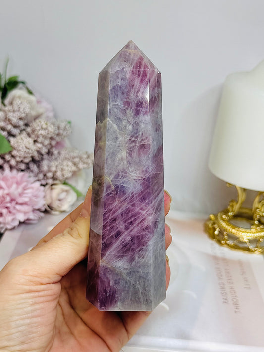 Large High Grade Lavender Rose Quartz Tower 13.5cm