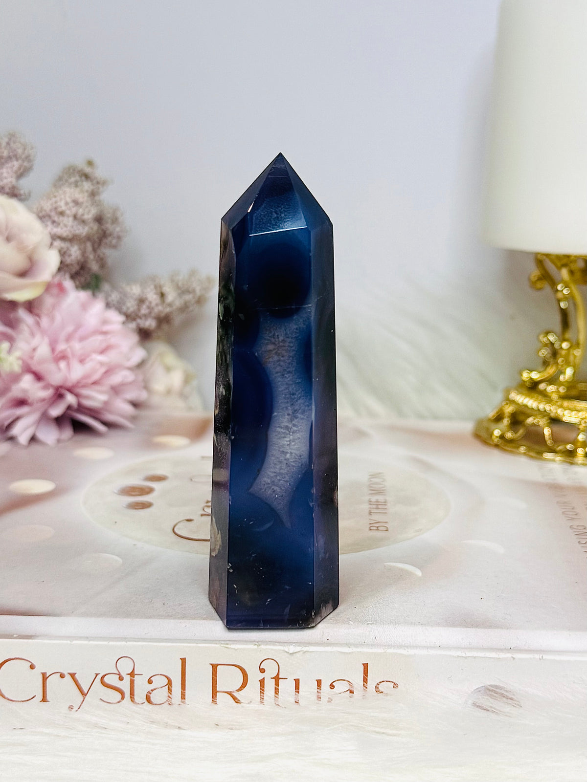High Grade Blue Flower Agate Tower 9cm