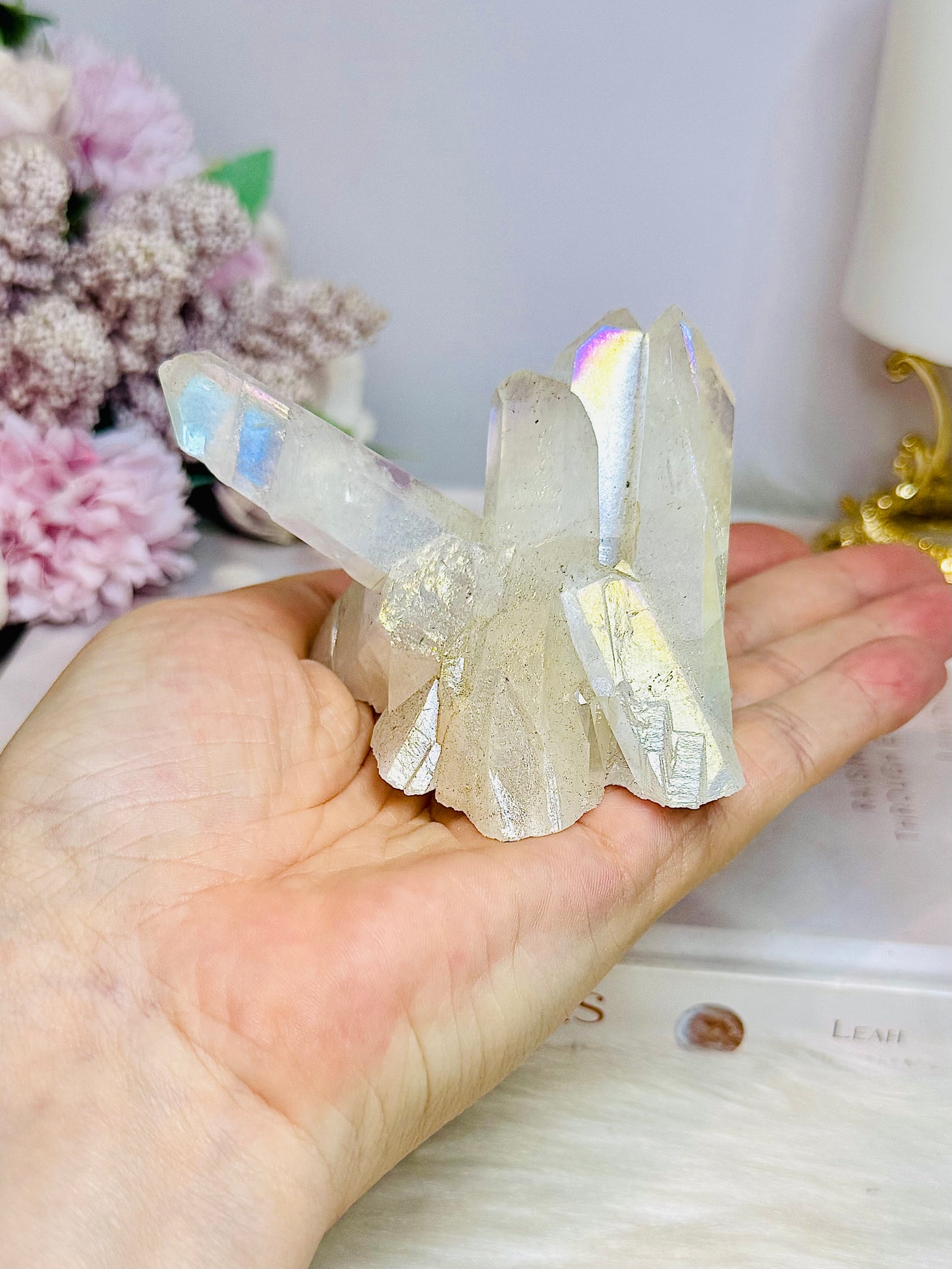 Angel Aura Coated Clear Quartz Cluster 7cm