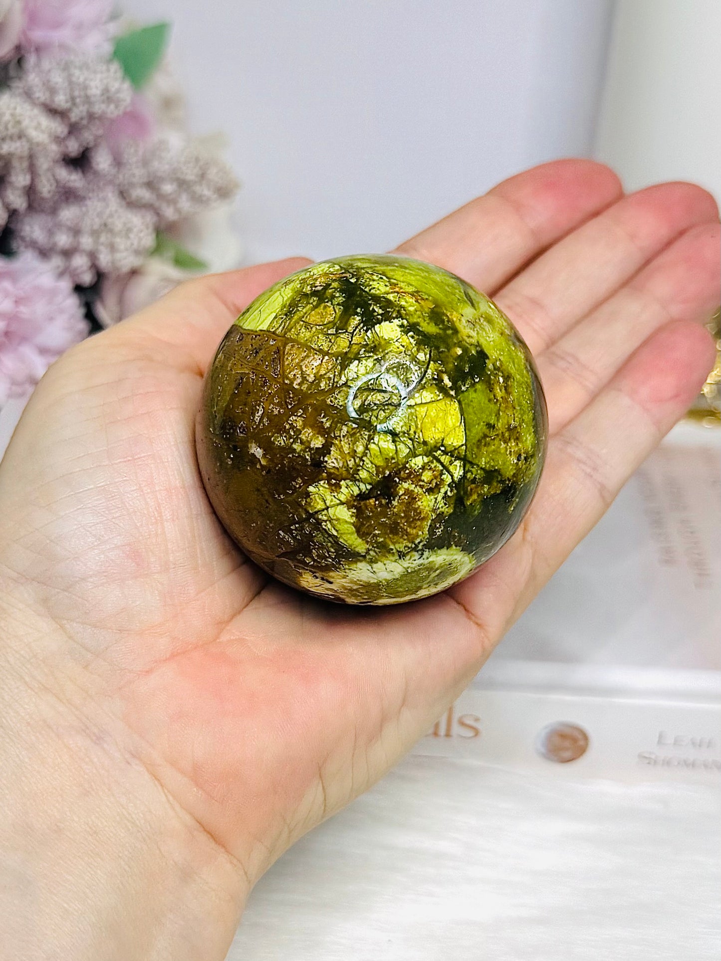 Natural Green Opal Sphere on Stand 220g