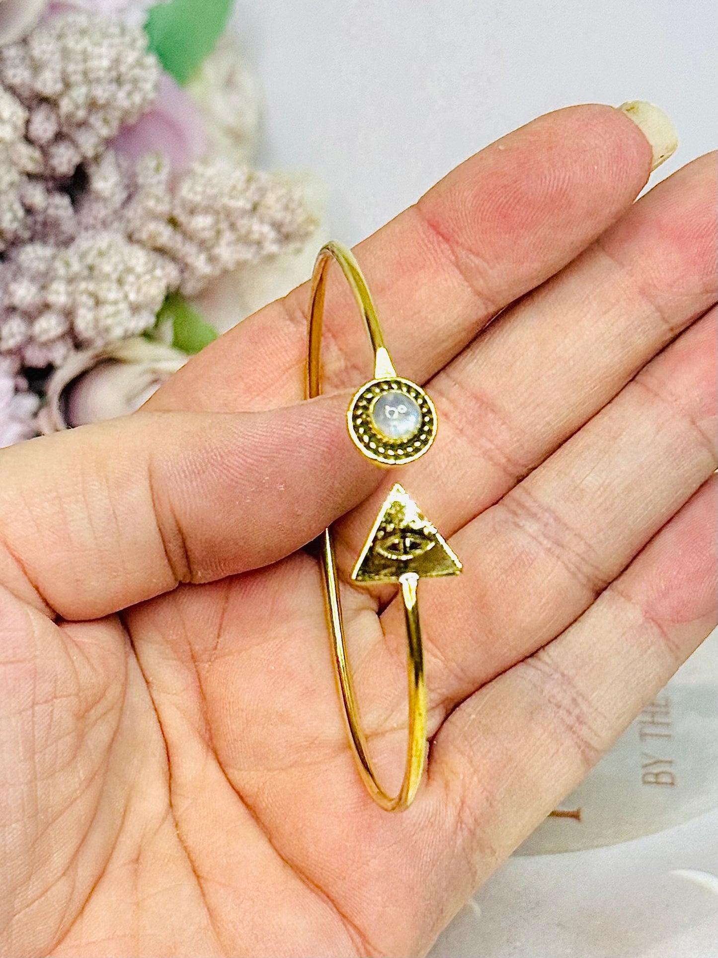 Brass Moonstone Evil Eye Bangle