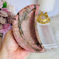 Chunky Large Rhodonite Carved Moon Bowl 12cm 559grams