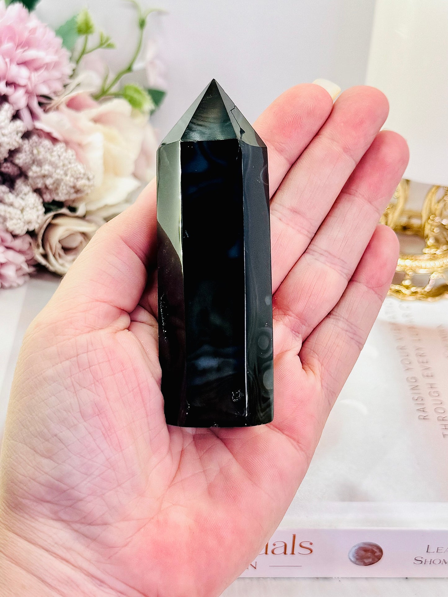 Beautiful Chunky 10cm Black Druzy Agate Tower