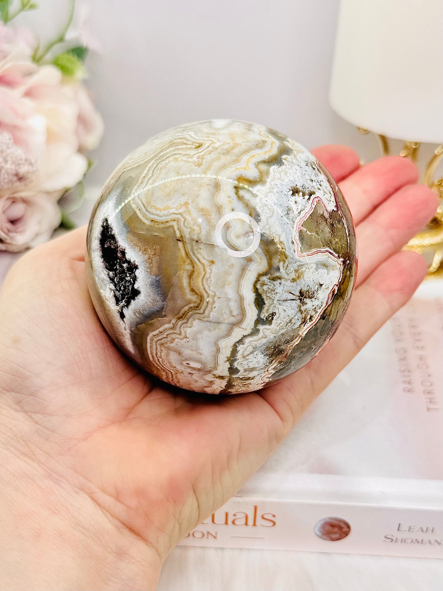 Large Gorgeous Mexican Crazy Lace Agate Druzy Sphere On Stand 552grams