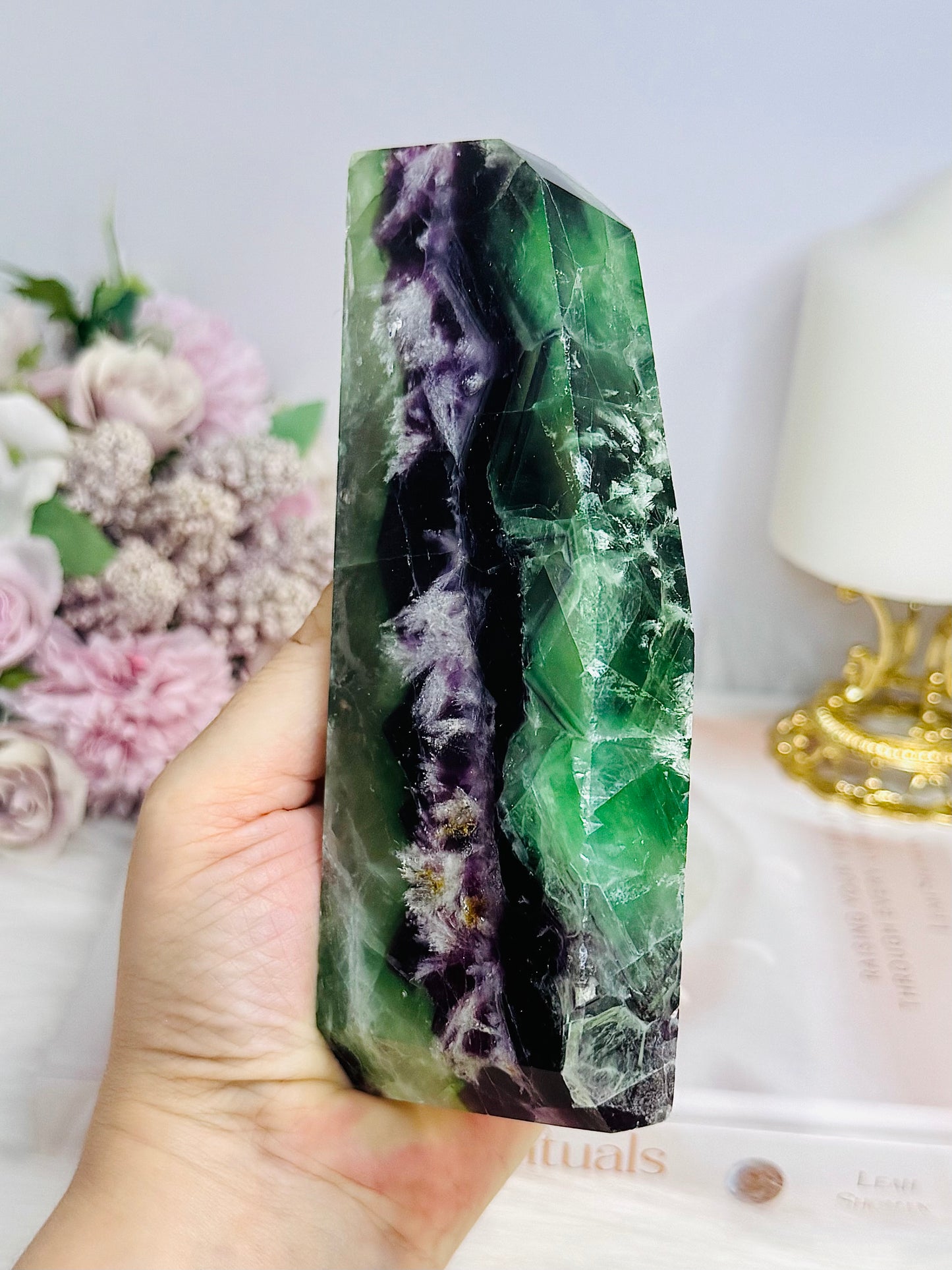 High Grade Rainbow Feather Fluorite Thick Slab 15cm