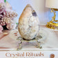 Stunning Flower Agate Carved Druzy Egg on Stand From Madagascar