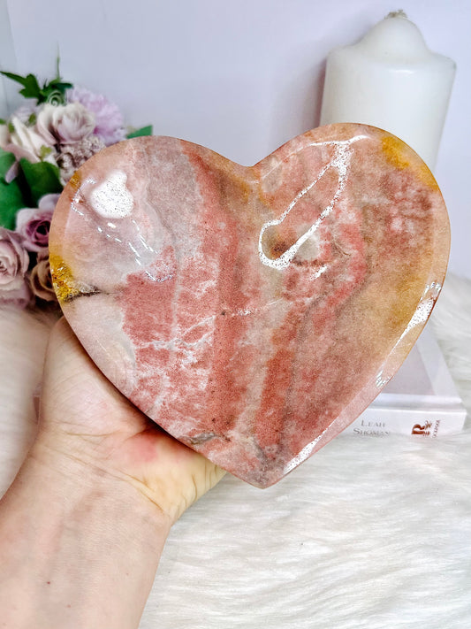 Large Pink Amethyst Heart Bowl 16cm