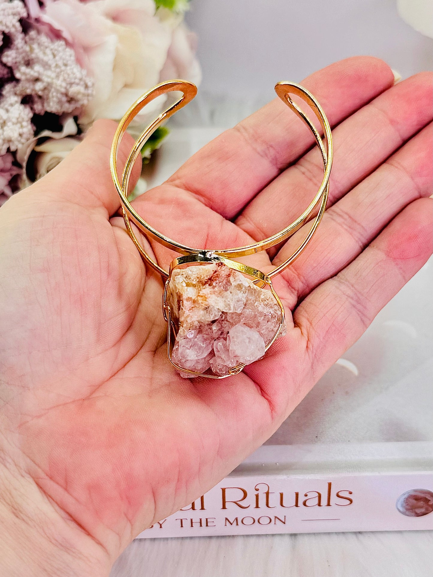 Stunning Chunky Druzy Pink Amethyst Gold Plated Bracelet From Brazil ~ Absolutely Gorgeous