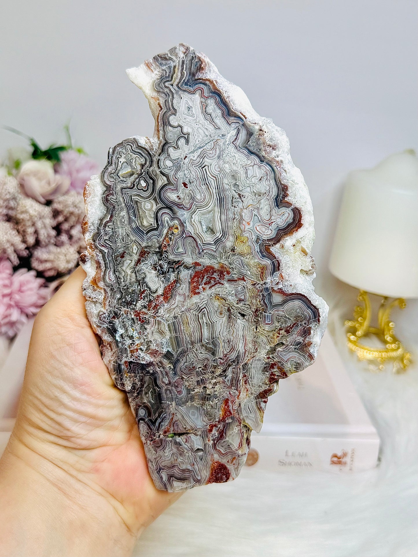 Natural Large Mexican Lace Agate Slab on Stand 17.5cm
