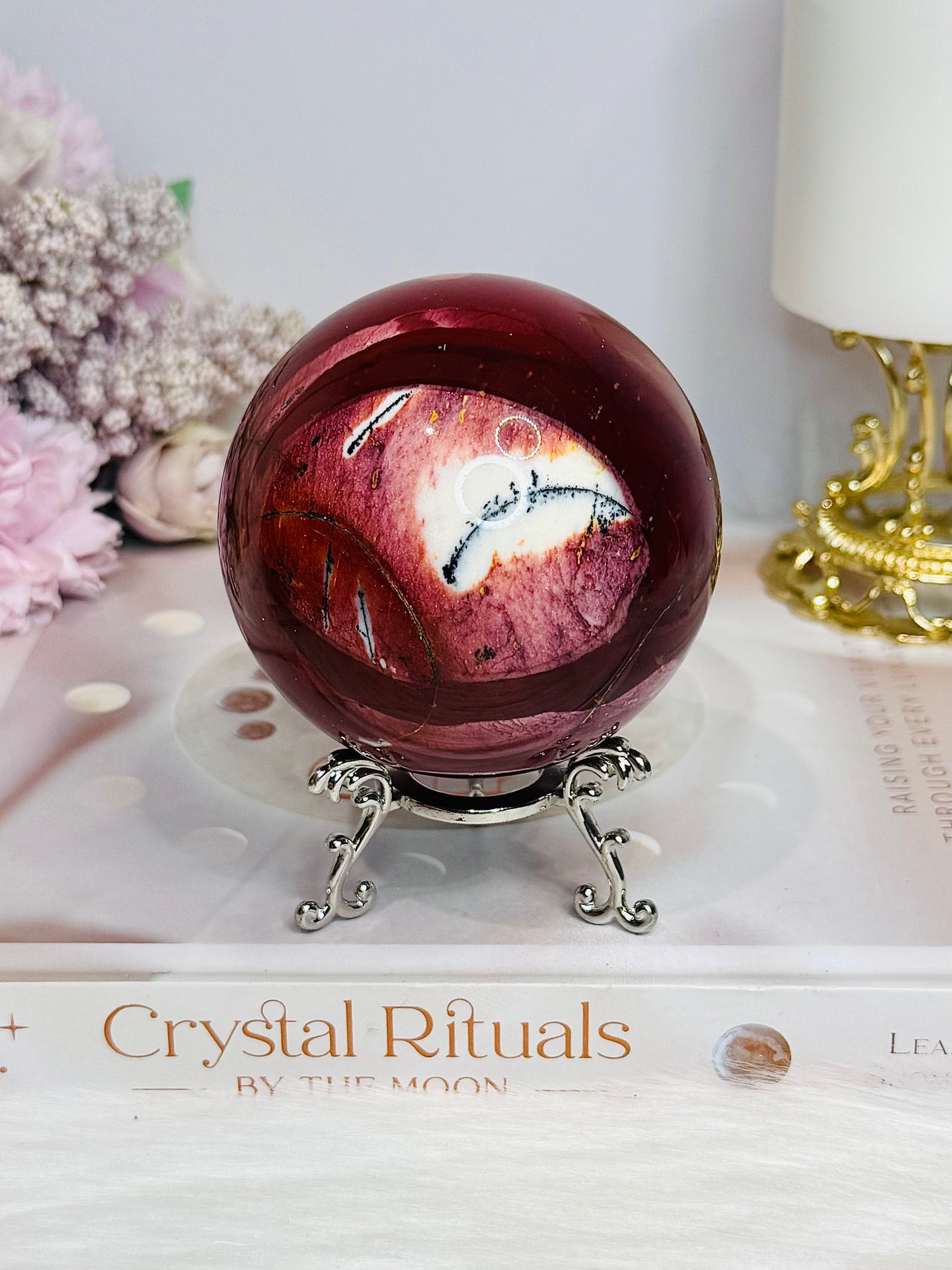 Large Mookaite Jasper Sphere on Stand 515g