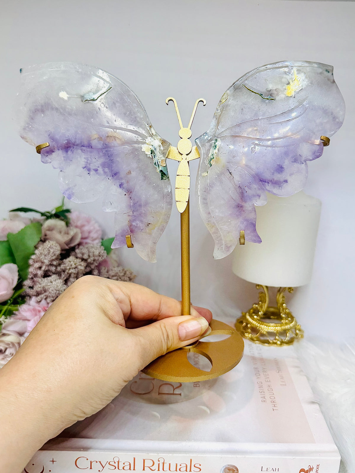 Amethyst In Quartz Wings on Stand 19.5cm