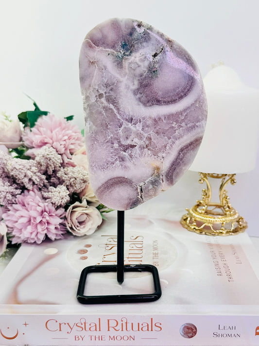 Classy & Fabulous Truly Gorgeous Natural Pink Amethyst Slab On Stand Full Of Crystallisation 19cm