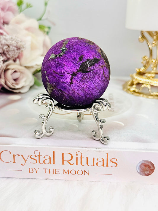 A Rare Stone ~ Stunning 173gram Flashy Purpurite Sphere On Stand