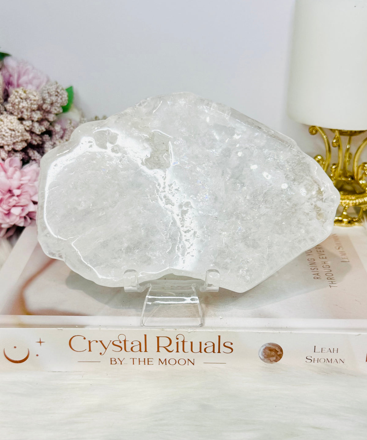 Large Clear Quartz Slab with Rainbows On Stand 14.5cm 358g