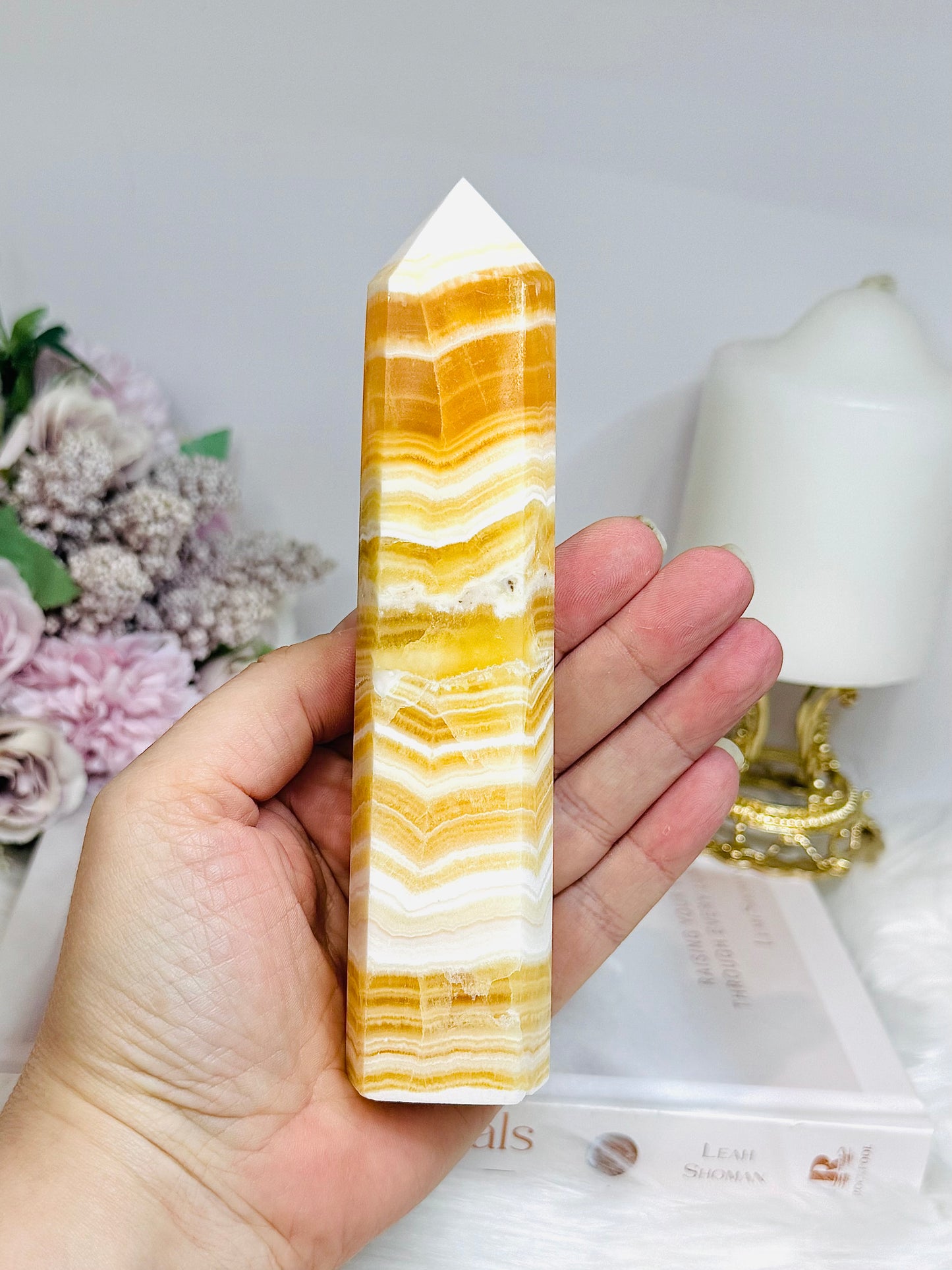High Grade Orange Calcite Tower 15.5cm