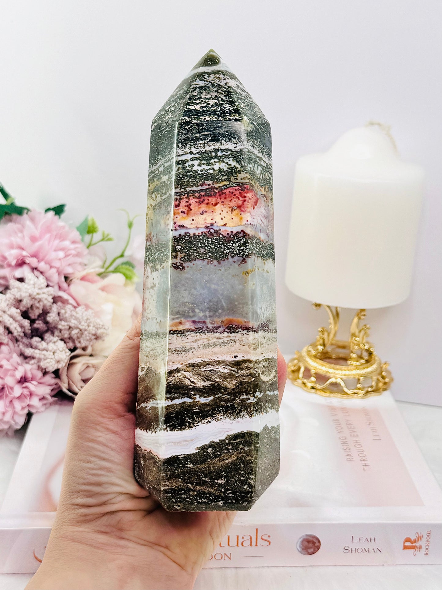 Large 729gram Natural Ocean Jasper Druzy Tower