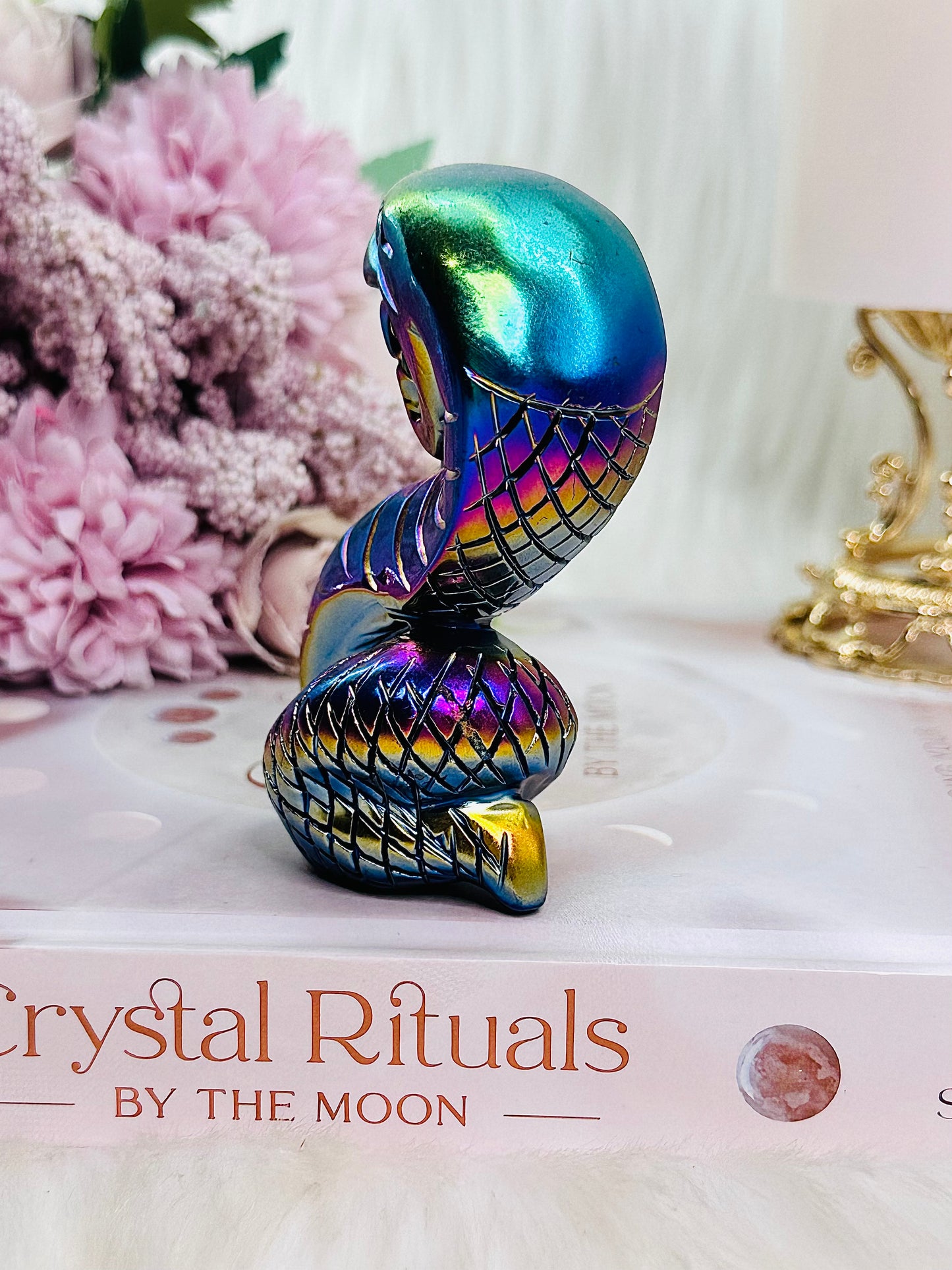 Fertility & Rebirth ~ Amazing Perfectly Carved Titanium Aura Quartz Bright Colourful Snake