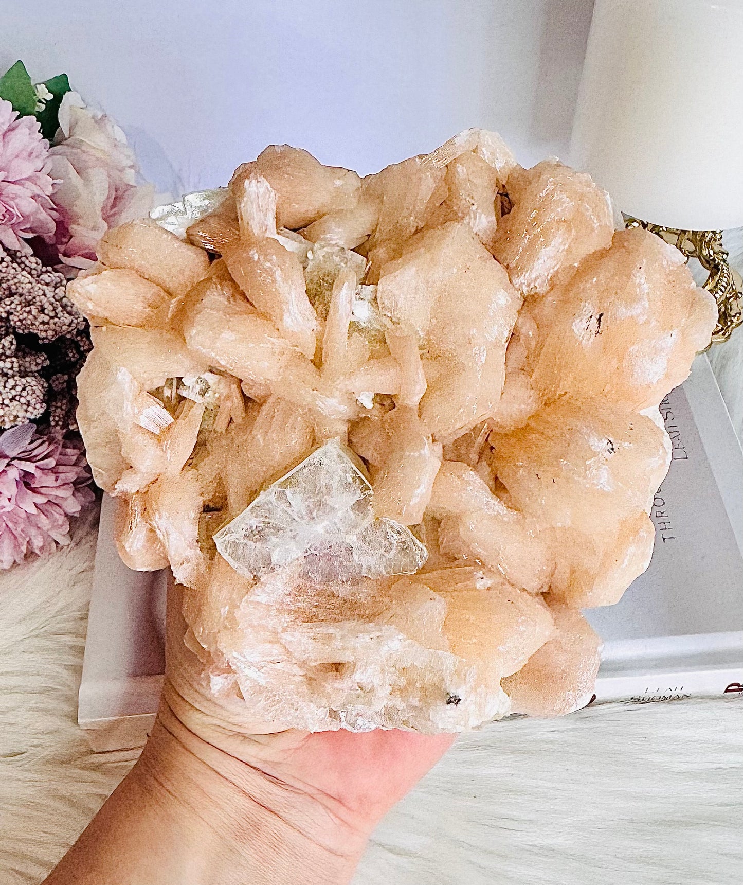 Stunning Large 1.08KG Natural Peach Apophyllite X Stilbite Specimen