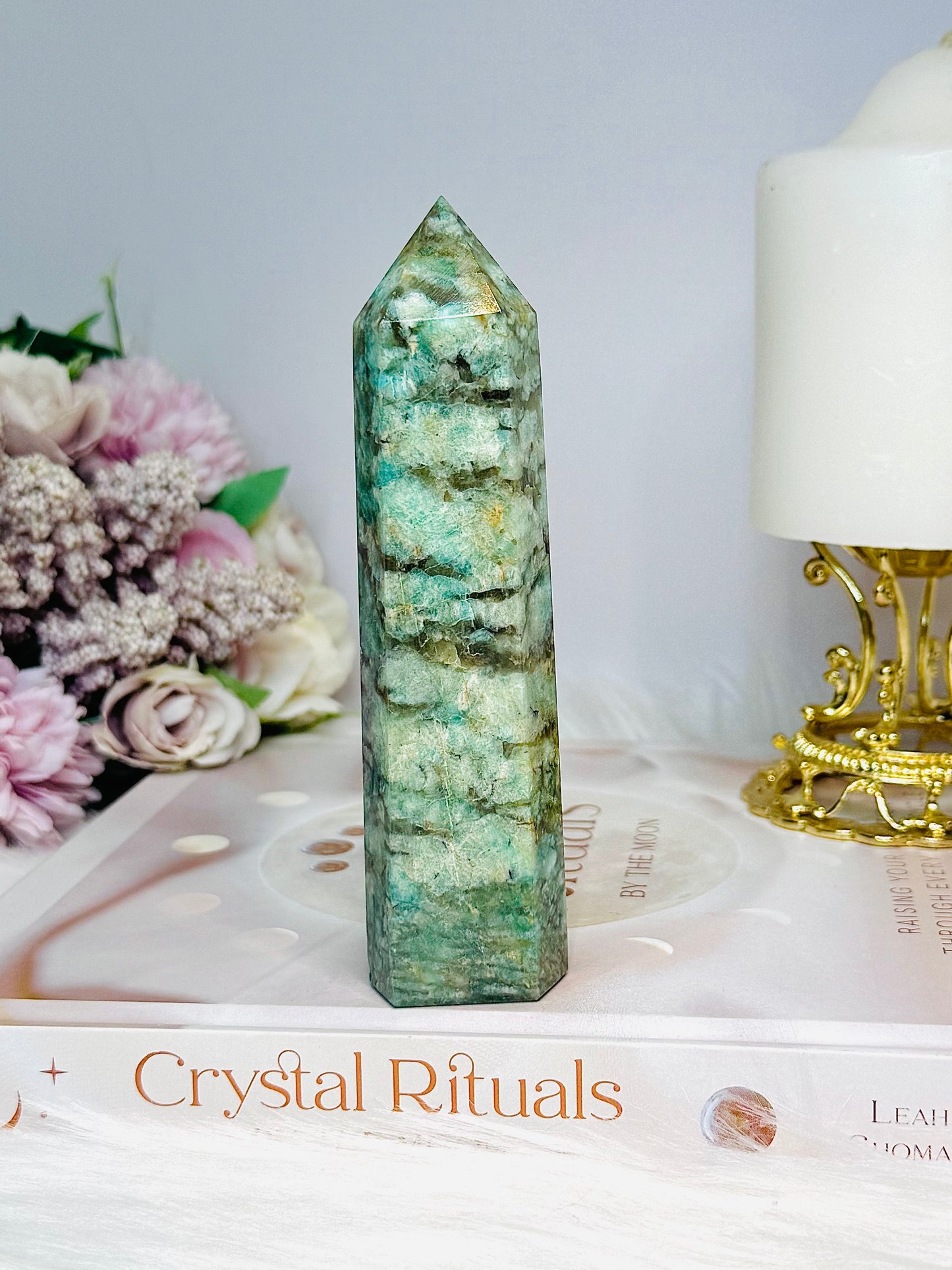 Amazonite with Smokey Quartz Tower 13cm