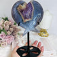 Large Amethyst Druzy Agate Heart on Stand 551g