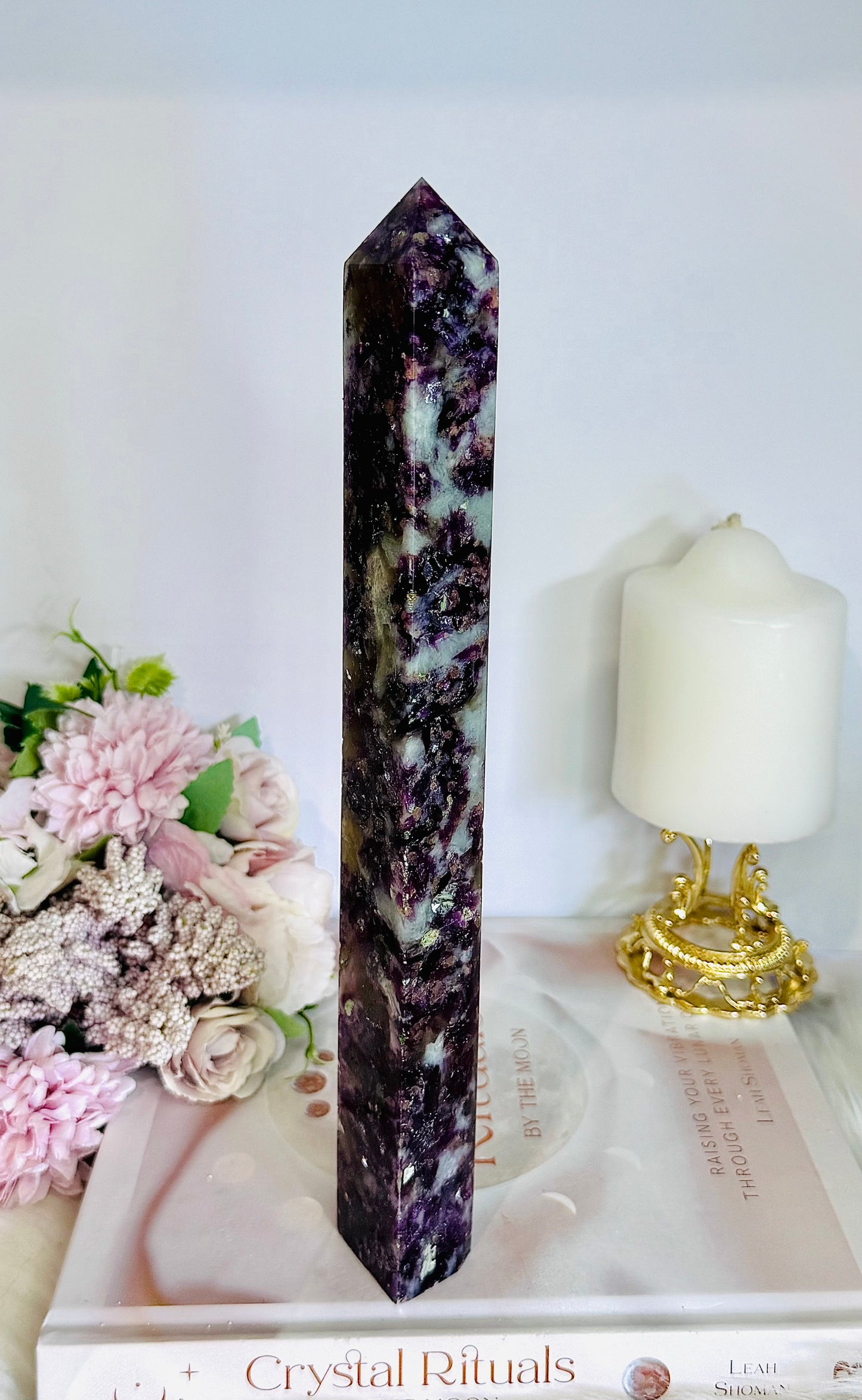 Magical Tall 27.5cm Purple Mica with Smokey Quartz | Lepidolite Tower Absolutely Stunning