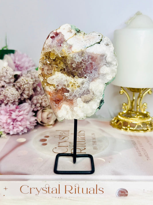 Pink Amethyst Natural Druzy Slab On Stand 14cm