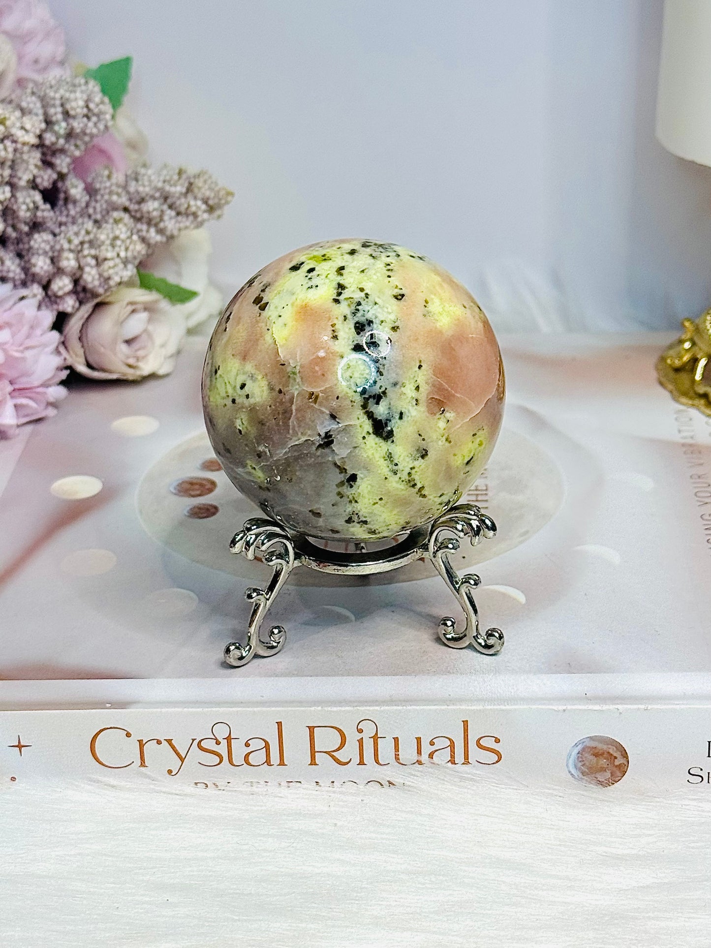 Plum Blossom Jasper Sphere on Stand 269g
