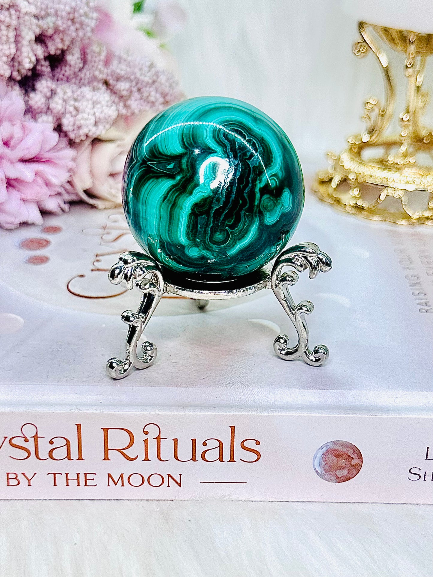 Incredible Natural High Grade Malachite Sphere 176gams On Stand From Congo