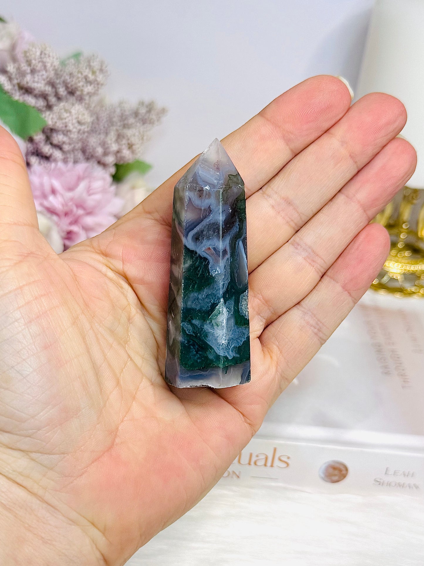Druzy Moss Agate Tower 7cm