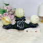 Rose Sphere Holder with 3 Green Banded Calcite (Onyx) Spheres 20.5cm 938g $65 x