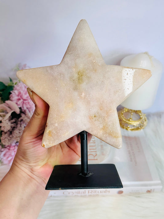 ⚜️ SALE ⚜️ Pink Amethyst Chunky Carved Star On Stand From Brazil 18cm 782grams