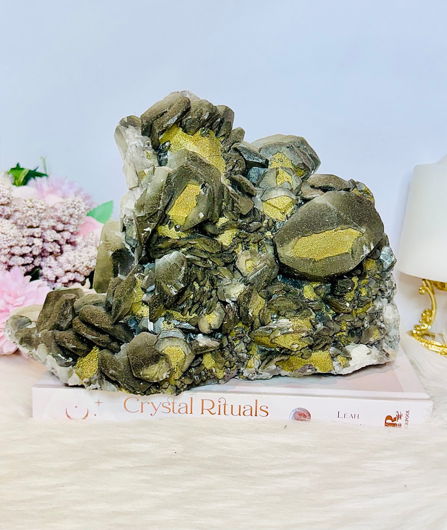 A Collectors Piece ~ Huge Black Benz Calcite Specimen with Pyrite 23cm 2.5KG