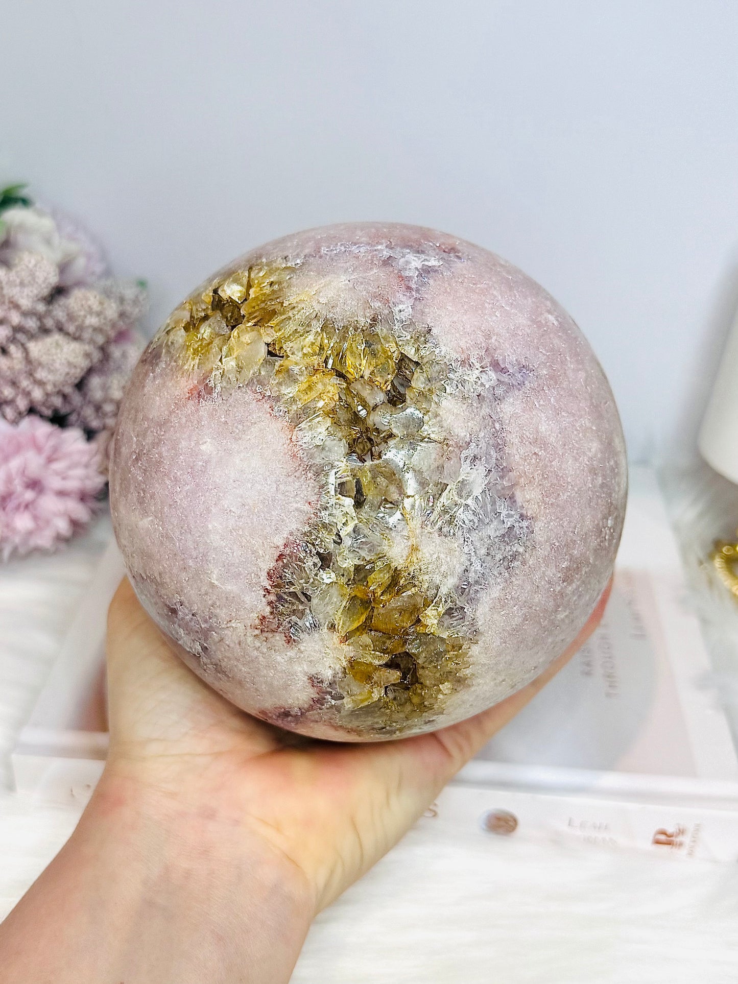 A Collectors Piece ~ Huge Druzy Pink Amethyst High Grade Sphere On Stand 2.7KG 12cm