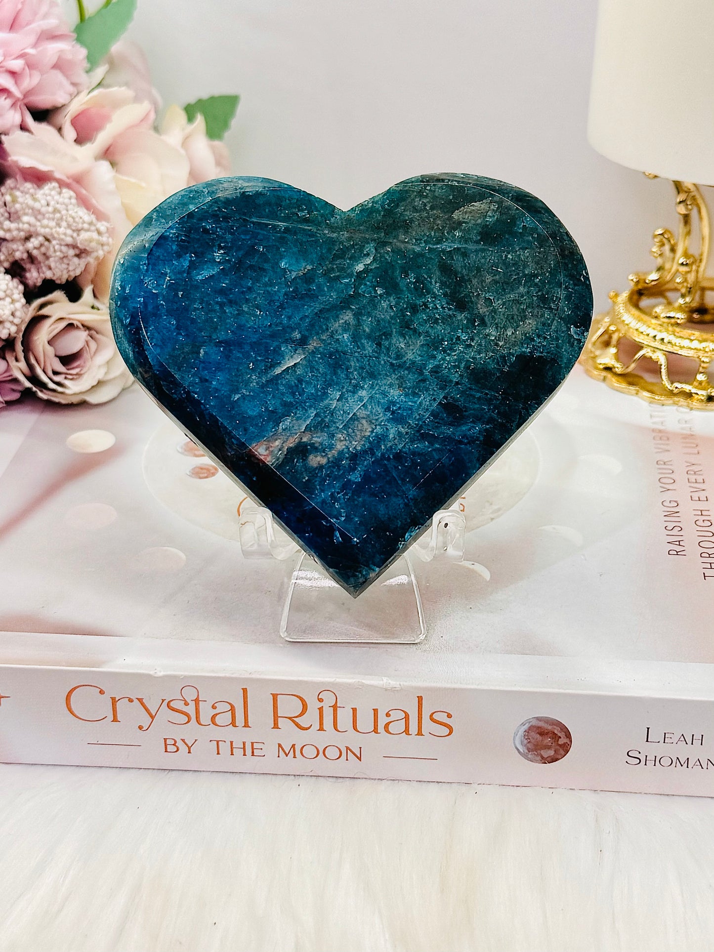 Beautiful Blue Apatite Carved Large Heart 301grams