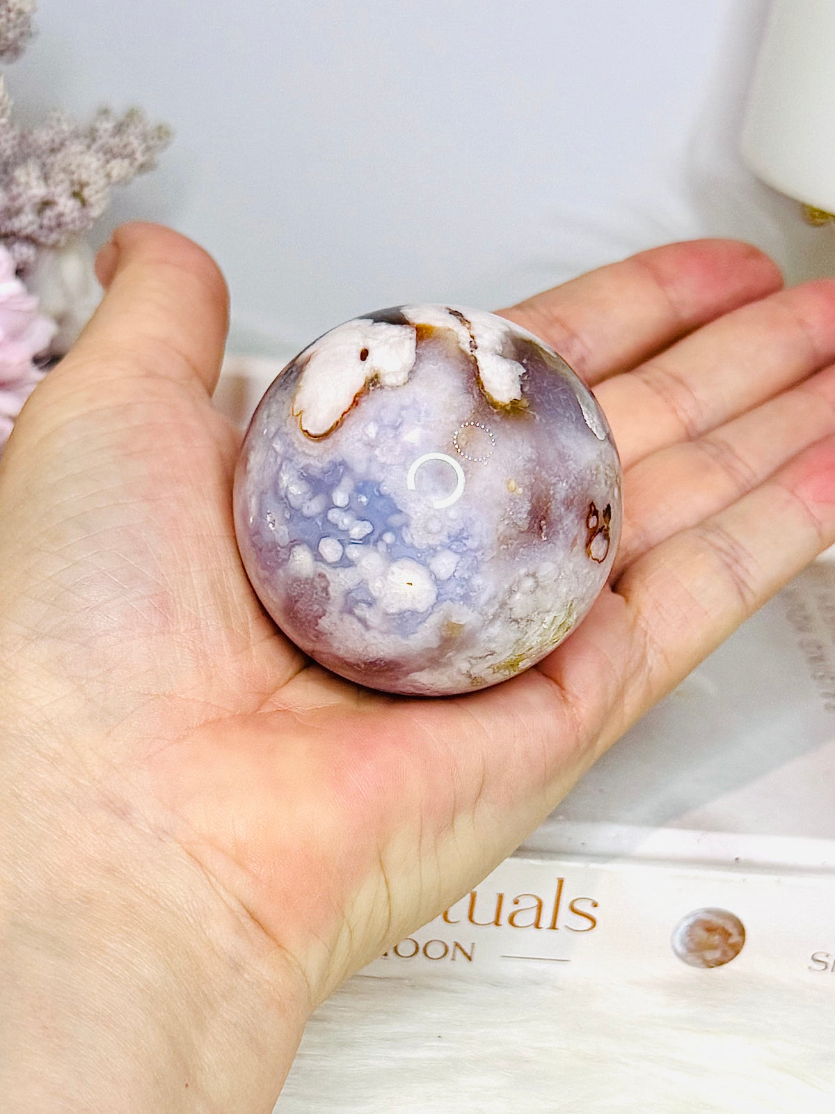 High Grade Flower Agate Sphere On Stand 195g