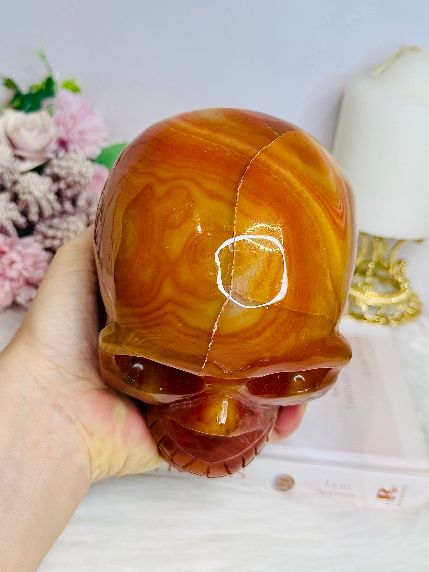 Huge Carnelian Carved Skull 14cm 2.14KG ~ Reduced as surface crack