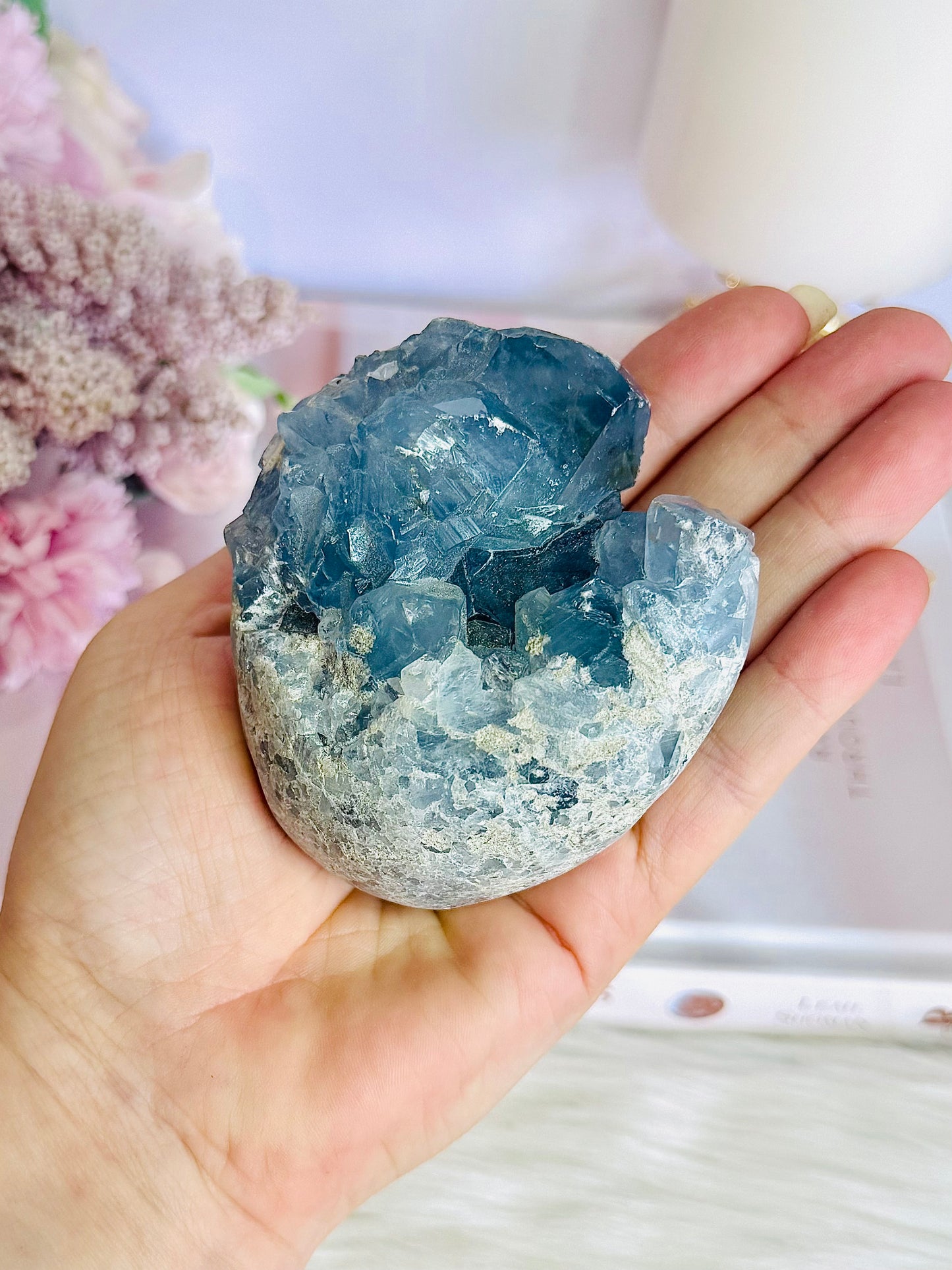 Blue Celestite Chunky Natural Druzy Freeform On Stand 535grams