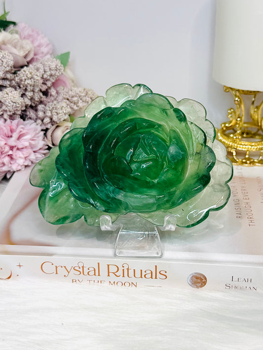 Large Green Fluorite Carved Flower 13cm