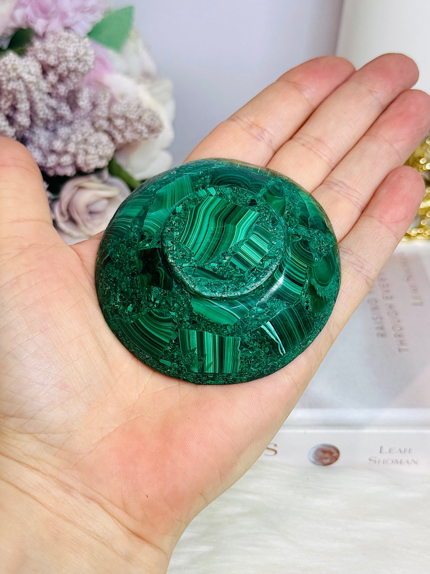 AAA Grade Malachite Carved Bowl 7.5cm