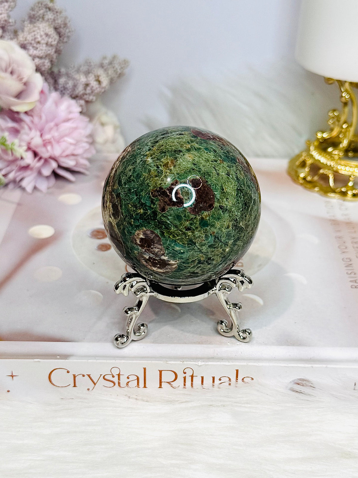Green Sakura Agate Sphere On Stand 264g