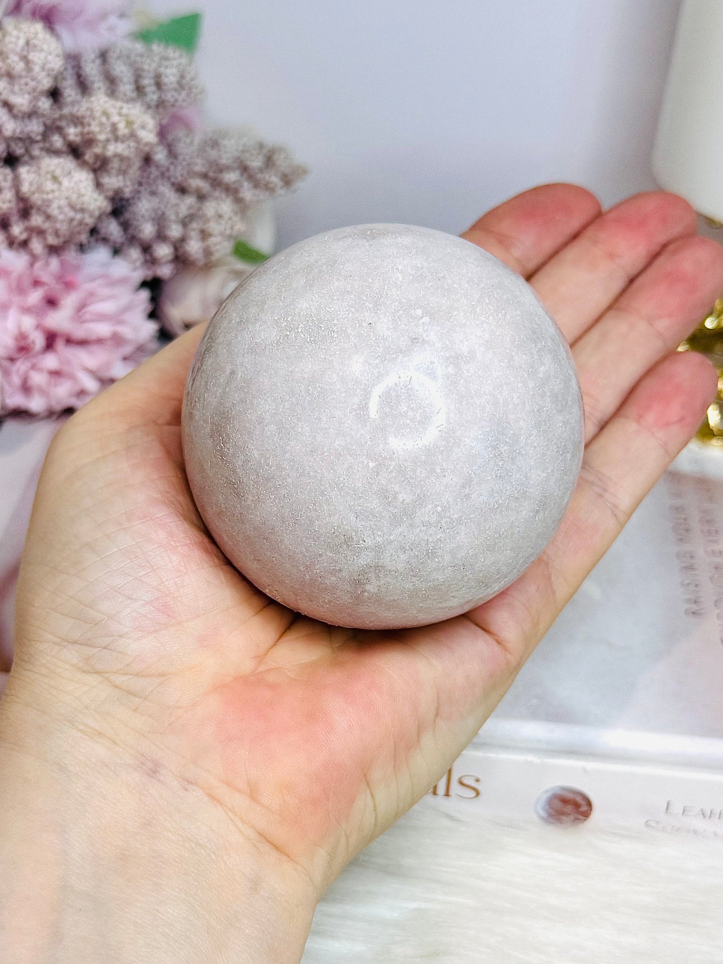 Large Pink Amethyst Sphere on Glass Lotus Stand 780g