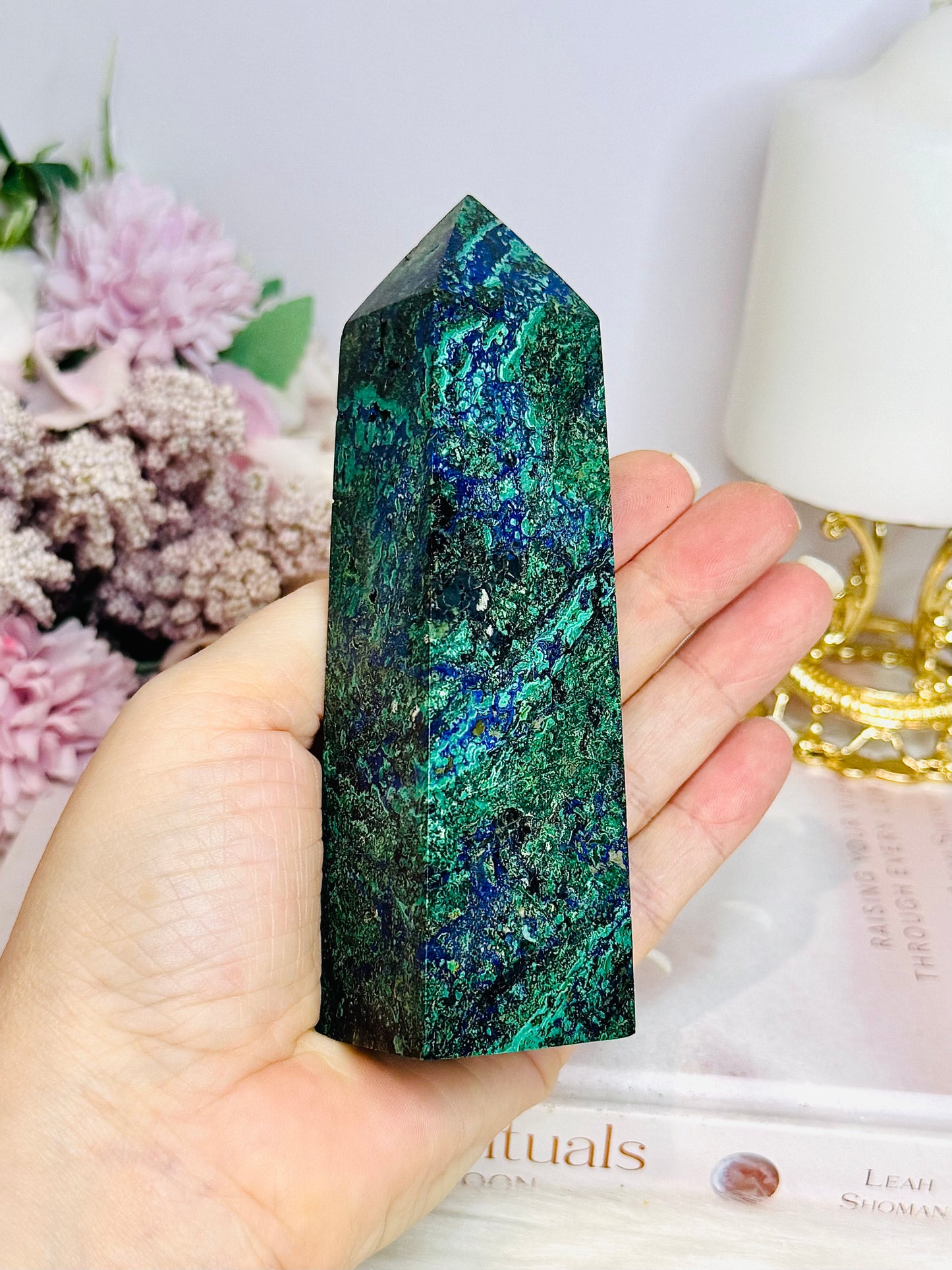 Natural Azurite Malachite Tower 13cm 280g