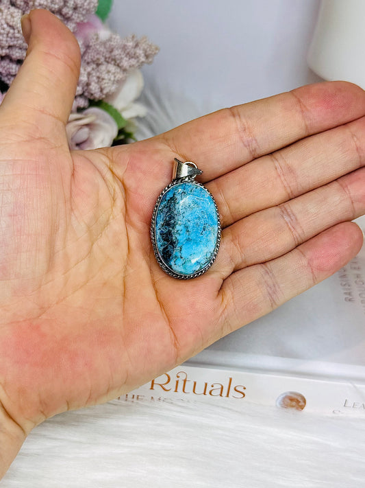 Sterling Silver 925 Navajo Turquoise Pendant In Gift Bag