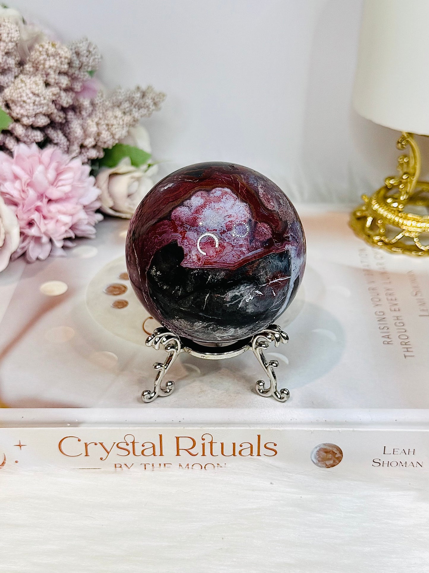 High Grade Mexican Lace Agate Sphere on Stand 334g for